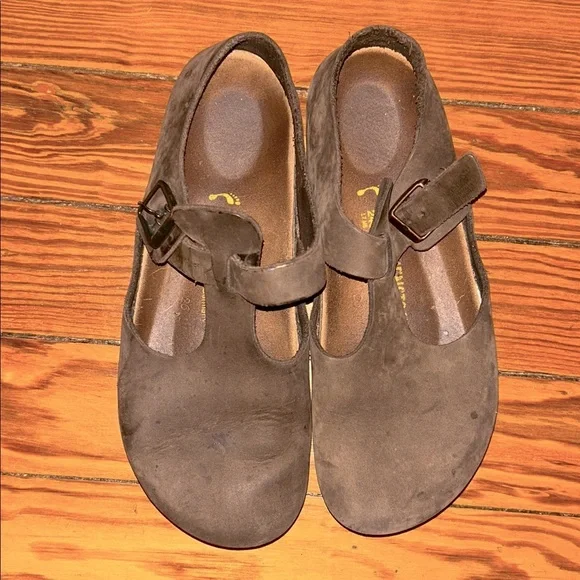 RARE!! Birkenstock DARK BROWN suede “PARIS” Women's Mary Jane’s sz 38 - Picture 11 of 12